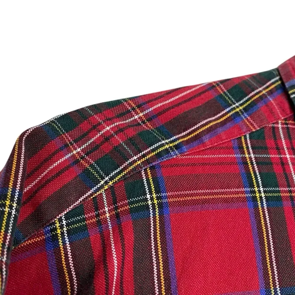 Vtg Polo Ralph Lauren Big Shirt Mens L Red Button Down Plaid Pony Preppy LS 90s